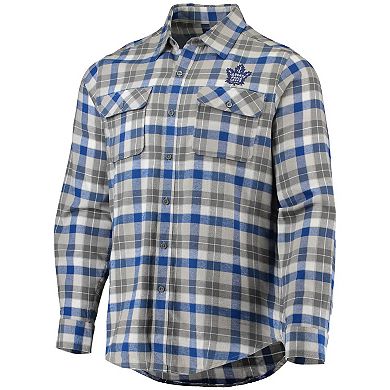 Men's Antigua Blue/Gray Toronto Maple Leafs Ease Plaid Button-Up Long Sleeve Shirt