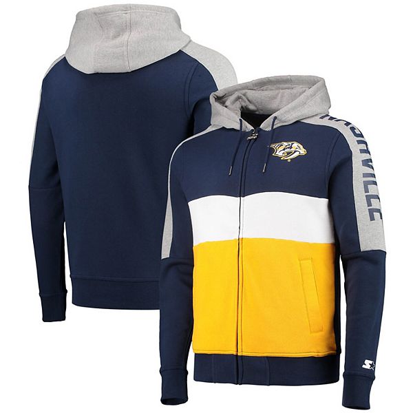Men's Starter Navy/Gold Nashville Predators Playoffs Color Block Full-Zip  Hoodie