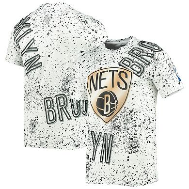 Men's FISLL White Brooklyn Nets Gold Foil Splatter Print T-Shirt