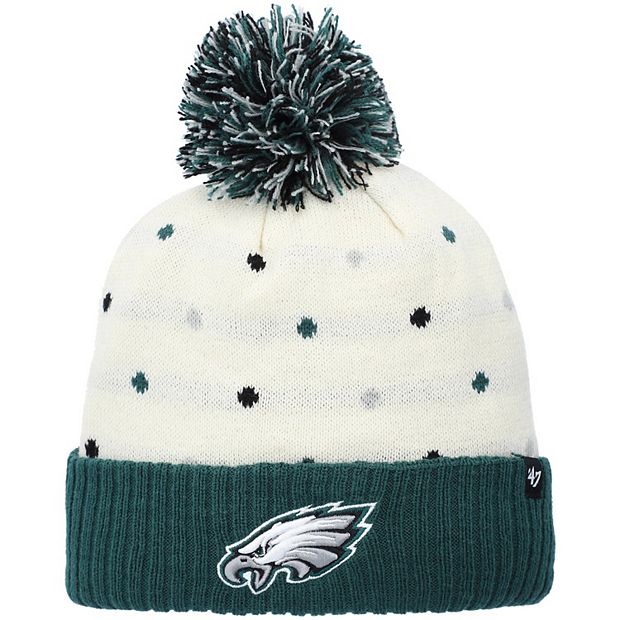 Girls Youth '47 Cream/Midnight Green Philadelphia Eagles Dizzy Dot Cuffed Knit  Hat with Pom