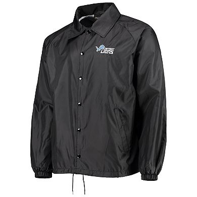 Men's Dunbrooke Black Detroit Lions Coaches Classic Raglan Full-Snap Windbreaker Jacket