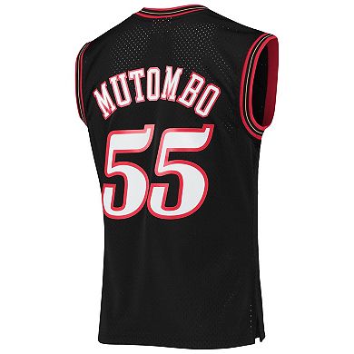 Men's Mitchell & Ness Dikembe Mutombo Black Philadelphia 76ers Hardwood Classics Swingman Jersey