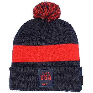 Men's Nike Navy Team USA 2021 Sideline Cuffed Knit Hat with Pom