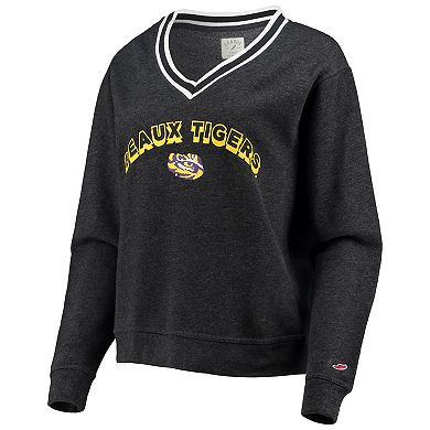 Women's League Collegiate Wear Heathered Black LSU Tigers Victory Springs Tri-Blend V-Neck Pullover Sweatshirt