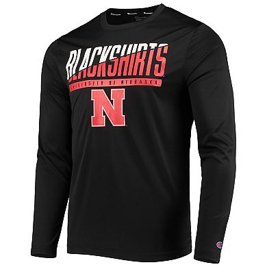 Men's Champion Black Nebraska Huskers Wordmark Slash Long Sleeve T-Shirt