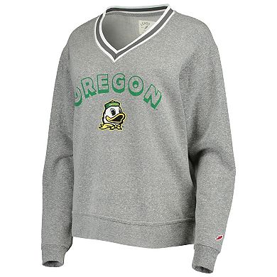 Women's League Collegiate Wear Heathered Gray Oregon Ducks Victory Springs Tri-Blend V-Neck Pullover Sweatshirt