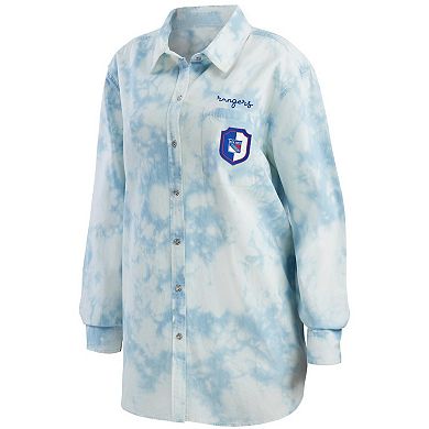 Women's WEAR by Erin Andrews White New York Rangers Oversized Tie-Dye Button-Up Denim Shirt