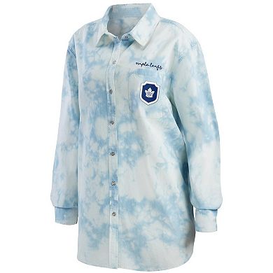 Women's WEAR by Erin Andrews White Toronto Maple Leafs Oversized Tie-Dye Button-Up Denim Shirt