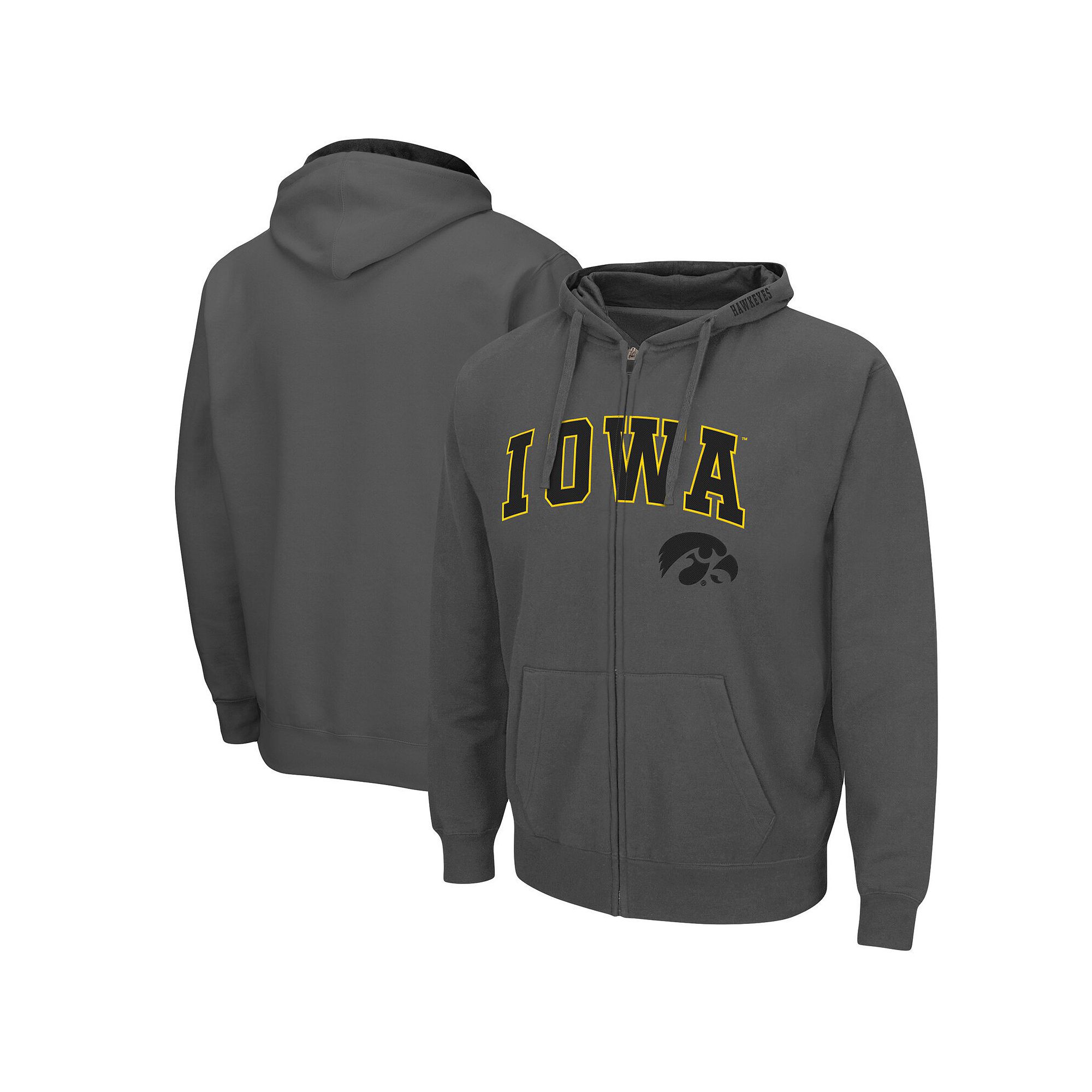Mens Colosseum Charcoal Iowa Hawkeyes Arch & Logo 3.0 Full-Zip Hoodie, Siz