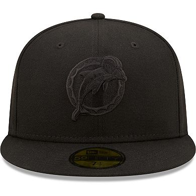 Men's New Era Miami Dolphins Black on Black Alternate Logo 59FIFTY Fitted Hat