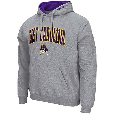 Men's Colosseum Heathered Gray ECU Pirates Arch and Logo Pullover Hoodie