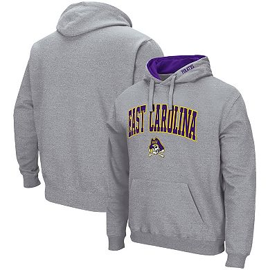 Men's Colosseum Heathered Gray ECU Pirates Arch and Logo Pullover Hoodie