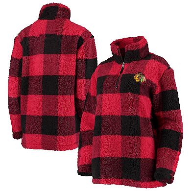 Women's G-III 4Her by Carl Banks Red/Black Chicago Blackhawks Plaid Sherpa Quarter-Zip Jacket