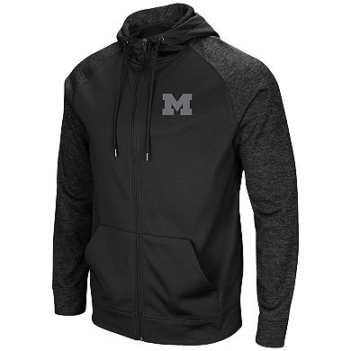 Men's Colosseum Black Michigan Wolverines Blackout 3.0 Tonal Raglan Full-Zip Hoodie
