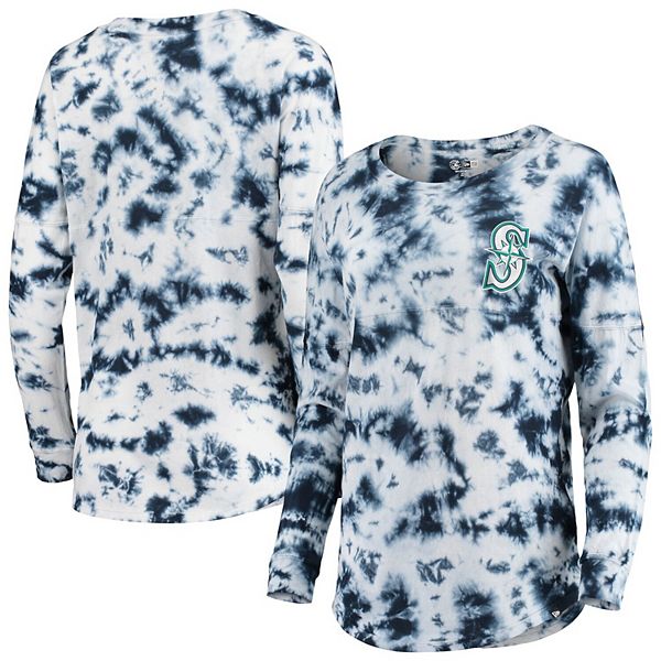 Women's Seattle Mariners New Era Navy Tie-Dye Cropped Long Sleeve T-Shirt