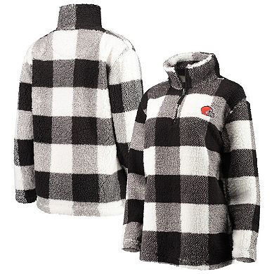 Women's G-III 4Her by Carl Banks Black Cleveland Browns Sherpa Plaid Quarter-Zip Jacket