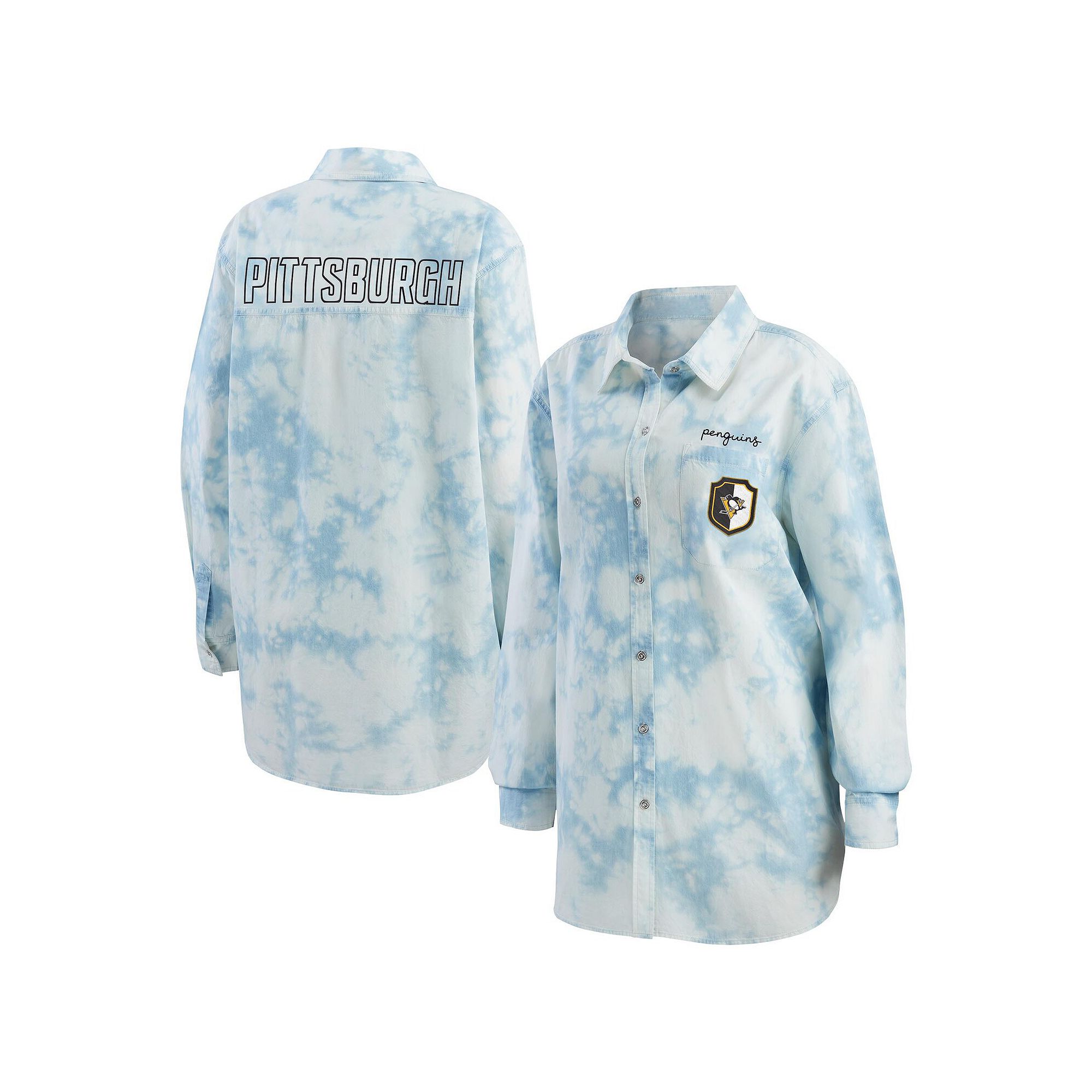 Womens WEAR by Erin Andrews White Pittsburgh Penguins Oversized Tie-Dye Bu