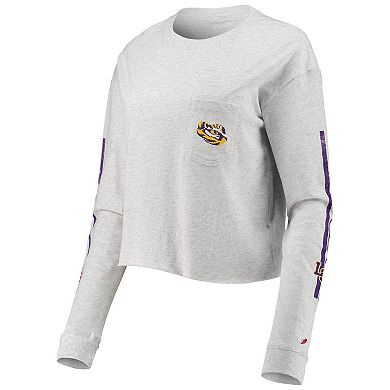 Women's League Collegiate Wear Heathered Gray LSU Tigers Clothesline Cotton Midi Crop Long Sleeve T-Shirt