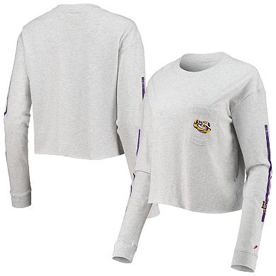 Women's League Collegiate Wear Heathered Gray LSU Tigers Clothesline Cotton Midi Crop Long Sleeve T-Shirt