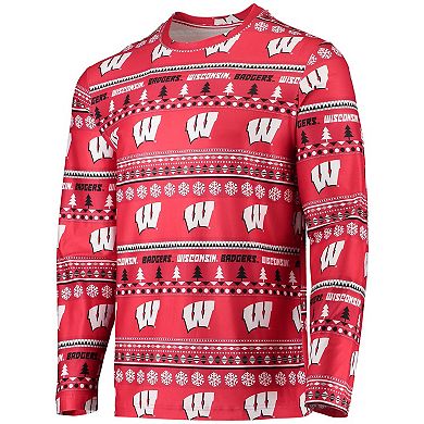 Men's Concepts Sport Red Wisconsin Badgers Ugly Sweater Long Sleeve T-Shirt and Pants Sleep Set
