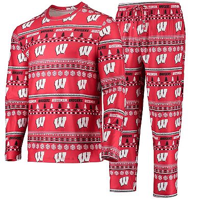 Men's Concepts Sport Red Wisconsin Badgers Ugly Sweater Long Sleeve T-Shirt and Pants Sleep Set