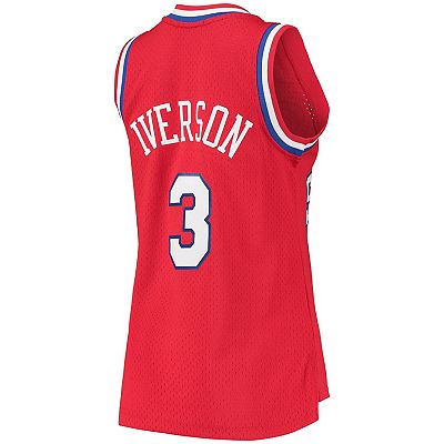 Women s Mitchell Ness Allen Iverson Red Philadelphia 76ers 2002 03 Hardwood Classics Swingman Jersey