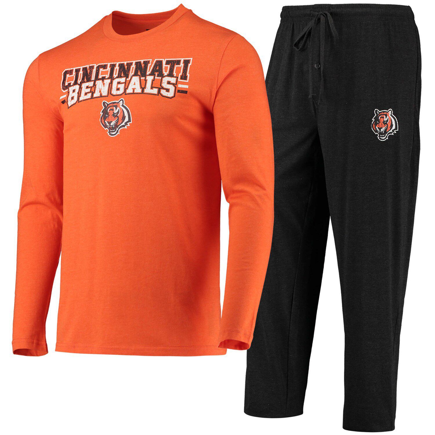 Image for Unbranded Men's Concepts Sport Black/Orange Cincinnati Bengals Meter Long Sleeve T-Shirt & Pants Sleep Set at Kohl's.