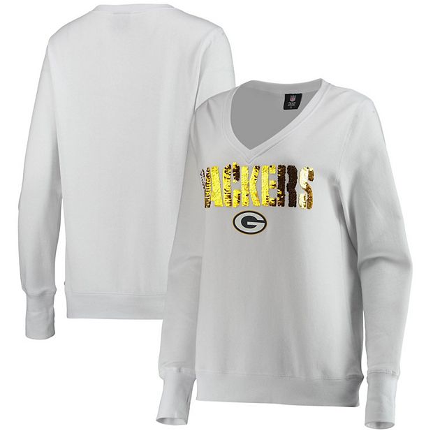 Women s Cuce White Green Bay Packers Victory V Neck Pullover