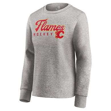 Women's Fanatics Branded Heathered Gray Calgary Flames Fan Favorite Script Pullover Sweatshirt