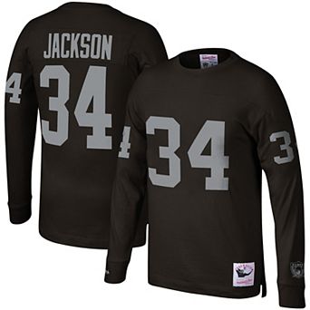 Men's Mitchell & Ness Bo Jackson Black Los Angeles Raiders Throwback Retired Player Name & Number Long Sleeve Top