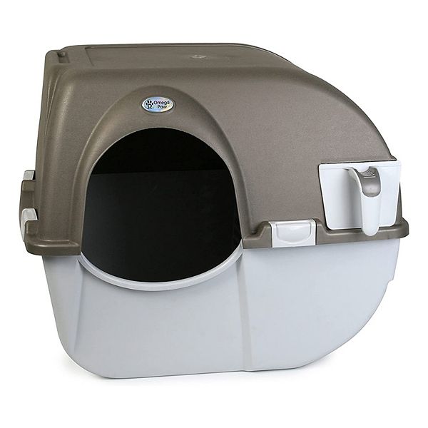 Omega Paw Roll 'n Clean Self Cleaning Litter Box for Regular Sized Cats, Grey
