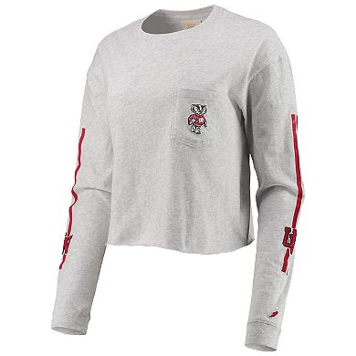 Women's League Collegiate Wear Heathered Gray Wisconsin Badgers Clothesline Cotton Midi Crop Long Sleeve T-Shirt