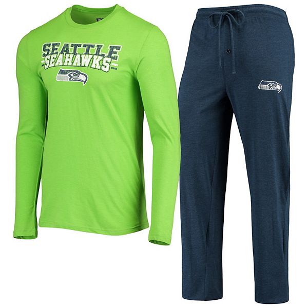 Men's Concepts Sport College Navy/Neon Green Seattle Seahawks Meter Long  Sleeve T-Shirt & Pants Sleep Set