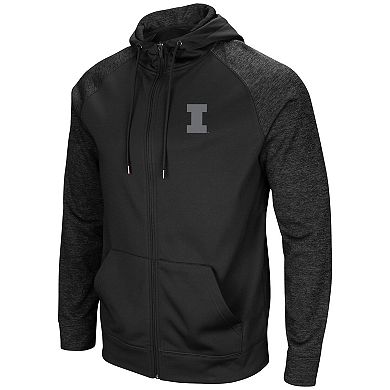 Men's Colosseum Black Illinois Fighting Illini Blackout 3.0 Tonal Raglan Full-Zip Hoodie