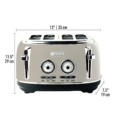 Haden Dorset 4 Slice Wide Slot Stainless Steel Toaster with Crumb Tray, Putty