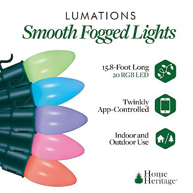 Home Heritage 15.8 Ft Holiday Lights, Smooth Fogged 20 RGB Bulbs w/ App Control