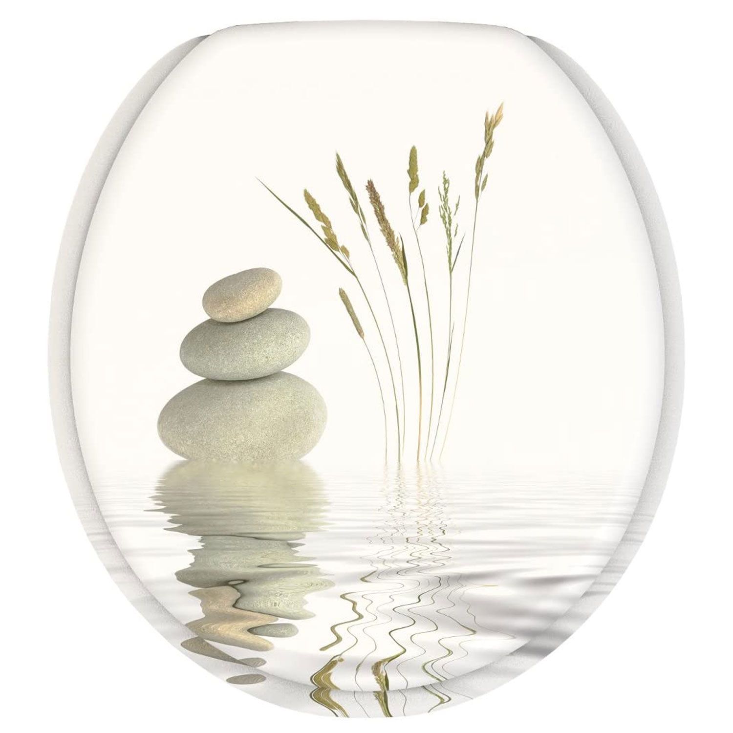 Sanilo 161 Round Soft Close Molded Wood Adjustable Toilet Seat, Balance Stones