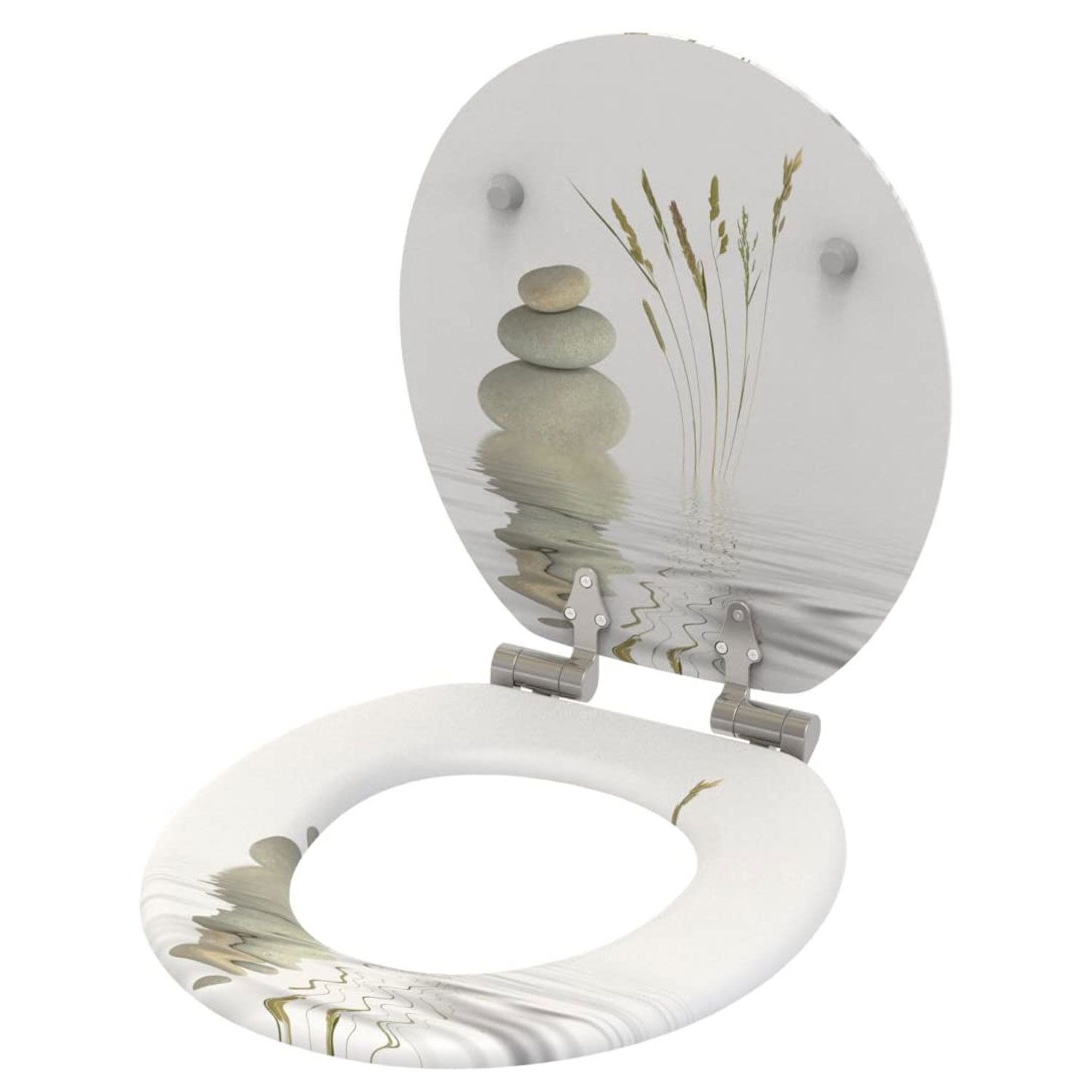 Sanilo 161 Round Soft Close Molded Wood Adjustable Toilet Seat, Balance Stones