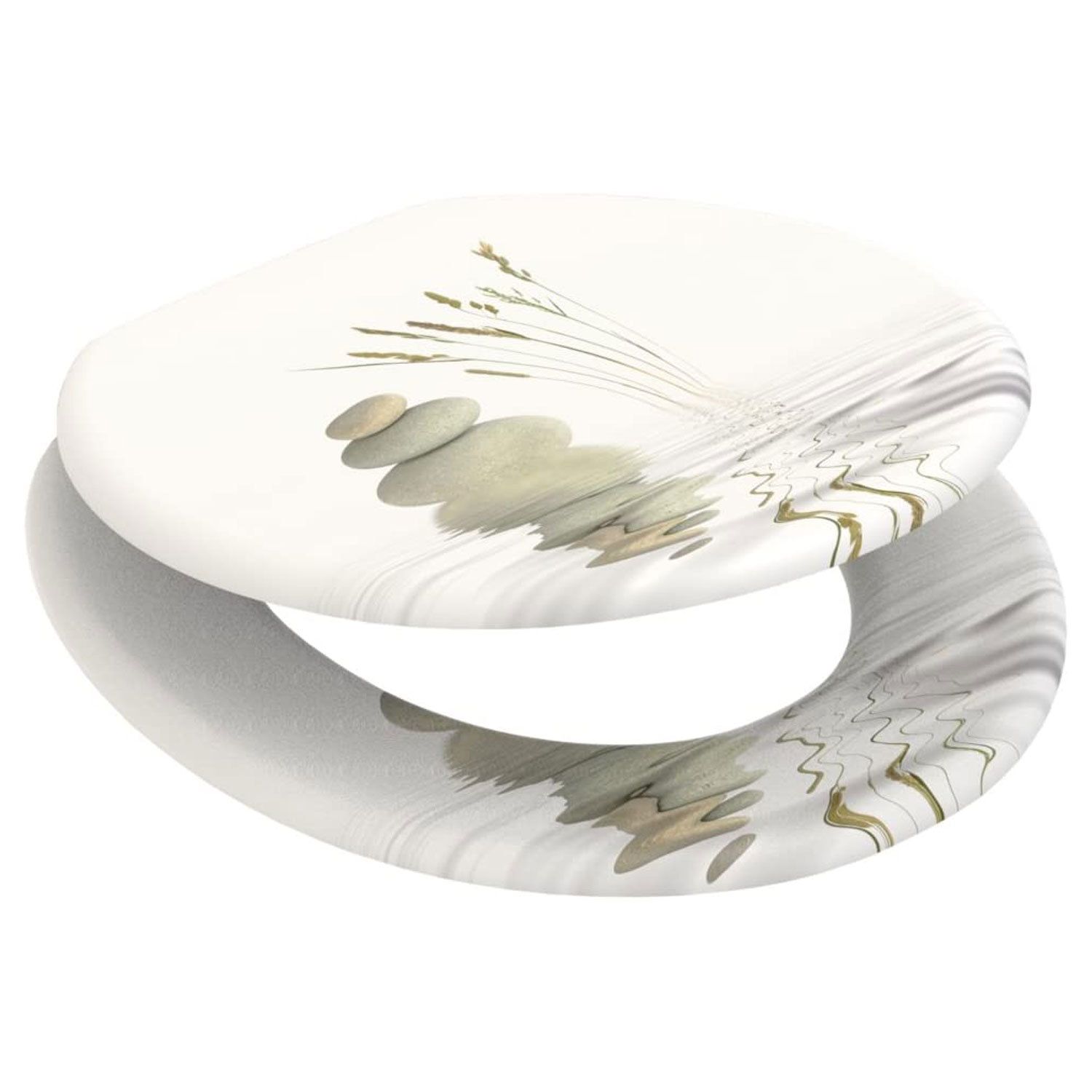 Sanilo 161 Round Soft Close Molded Wood Adjustable Toilet Seat, Balance Stones