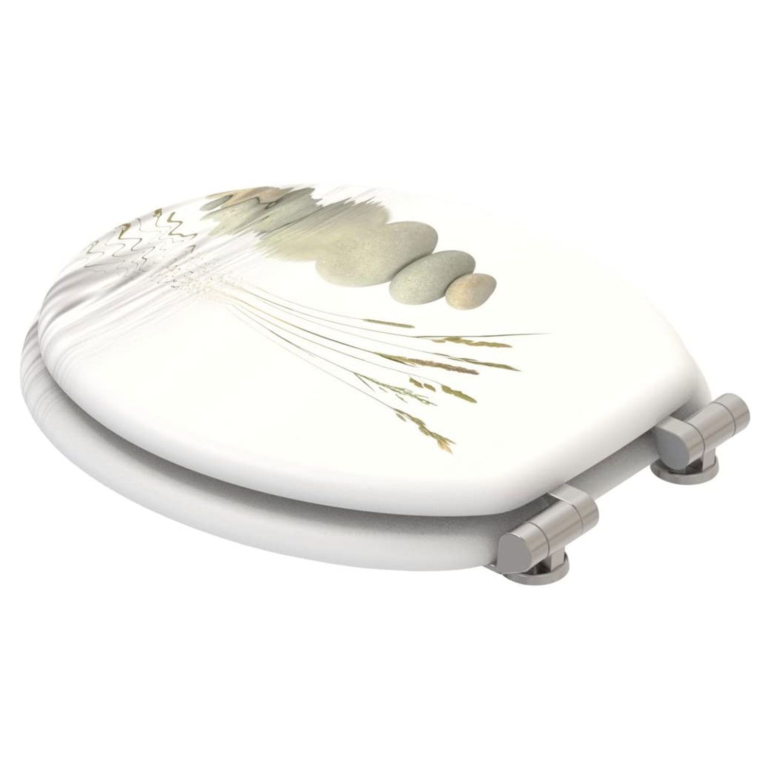Sanilo 161 Round Soft Close Molded Wood Adjustable Toilet Seat, Balance Stones
