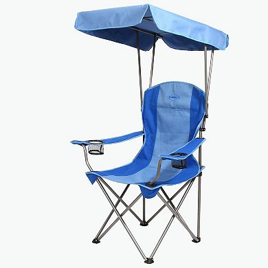 Kamp-Rite Folding Camp Chair with Shade Canopy and Cupholders, Blue (2 pack)