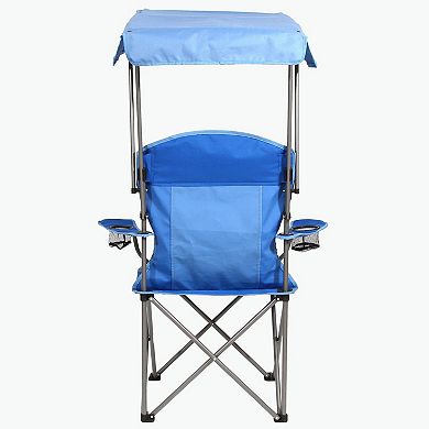 Kamp-Rite Folding Camp Chair with Shade Canopy and Cupholders, Blue (2 pack)