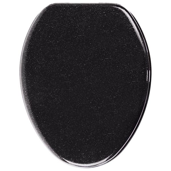 Sanilo 129 Elongated Soft Close Molded Wood Adjusting Toilet Seat, Black Glitter