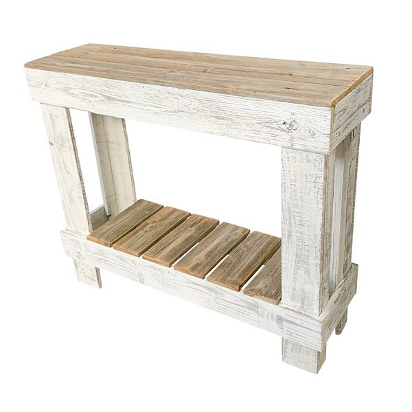 del Hutson Designs 38 Inch Reclaimed Wood Rustic Entry Table, White/Natural