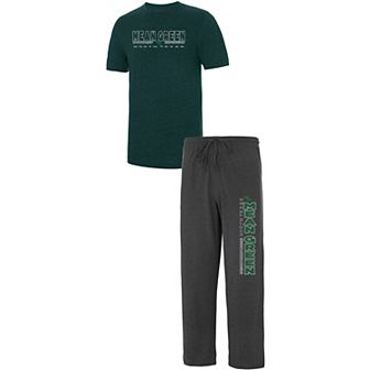 Men's Concepts Sport Heathered Charcoal/Kelly Green North Texas Mean Green Meter T-Shirt & Pants Sleep Set