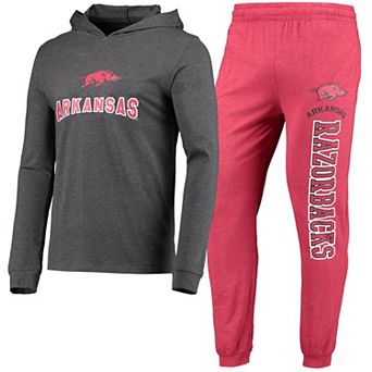 Men's Concepts Sport Heathered Cardinal/Heathered Charcoal Arkansas Razorbacks Meter Long Sleeve Hoodie T-Shirt & Jogger Pants Set