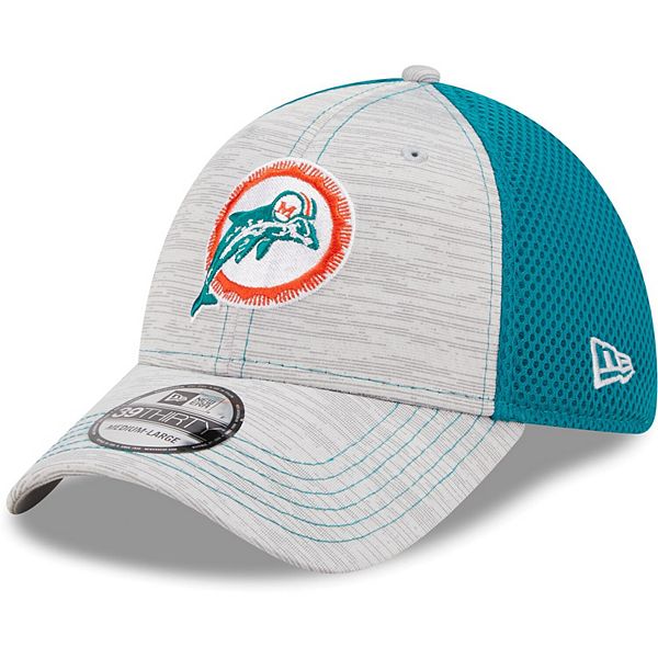 Men's New Era Gray/Aqua Miami Dolphins Historic Logo Prime 39THIRTY Flex Hat