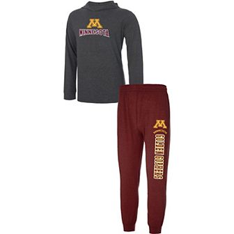 Men's Concepts Sport Heathered Maroon/Heathered Charcoal Minnesota Golden Gophers Meter Long Sleeve Hoodie T-Shirt & Jogger Pants Set