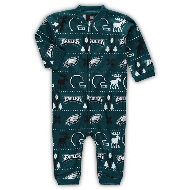Newborn & Infant Green Philadelphia Eagles Banded Long Sleeve Holiday  Pajamas Full-Zip Jumper