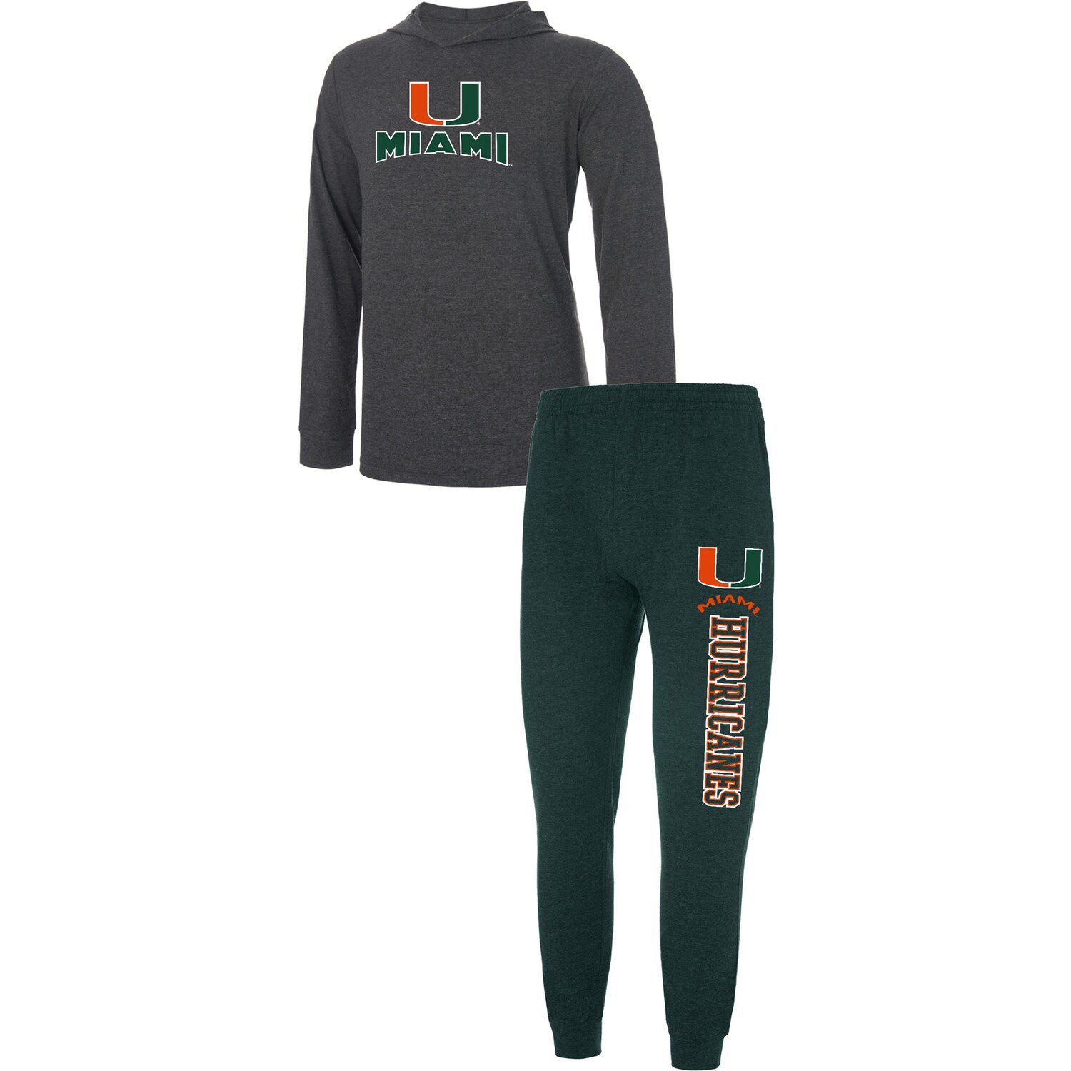 Image for Unbranded Men's Concepts Sport Green/Charcoal Miami Hurricanes Meter Long Sleeve Hoodie T-Shirt & Jogger Pants Set at Kohl's.